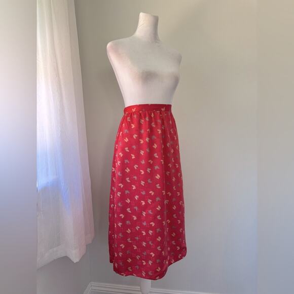 Vintage ‘80s Red Butterfly Print Lightweight A-Line Midi Skirt - Picture 6 of 7
